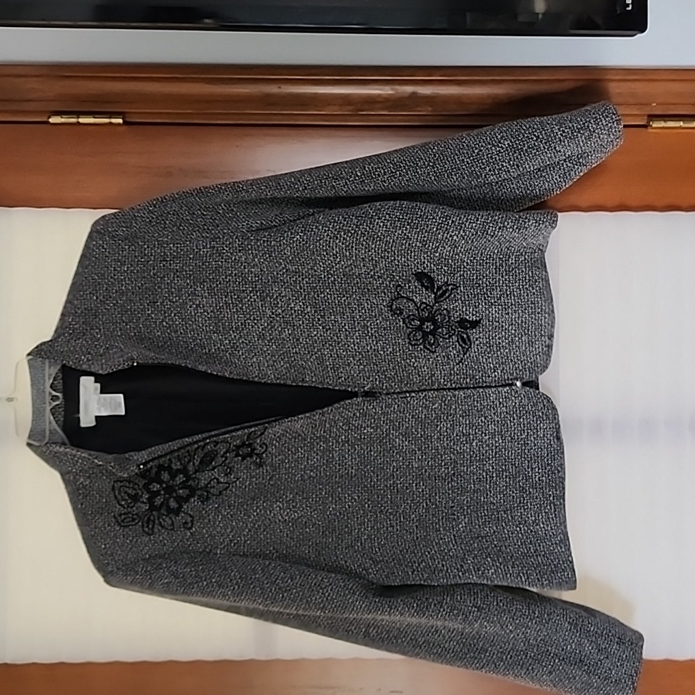 Jacket. Fully lined. Size medium. Coldwater creek brand. Stitched flower applica